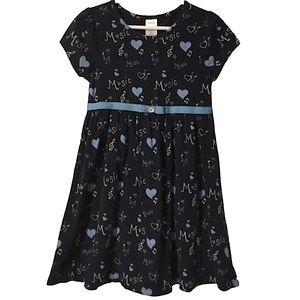 GYMBOREE sz 6 Dress with Musical Notes and Hearts Short Sleeves Blue